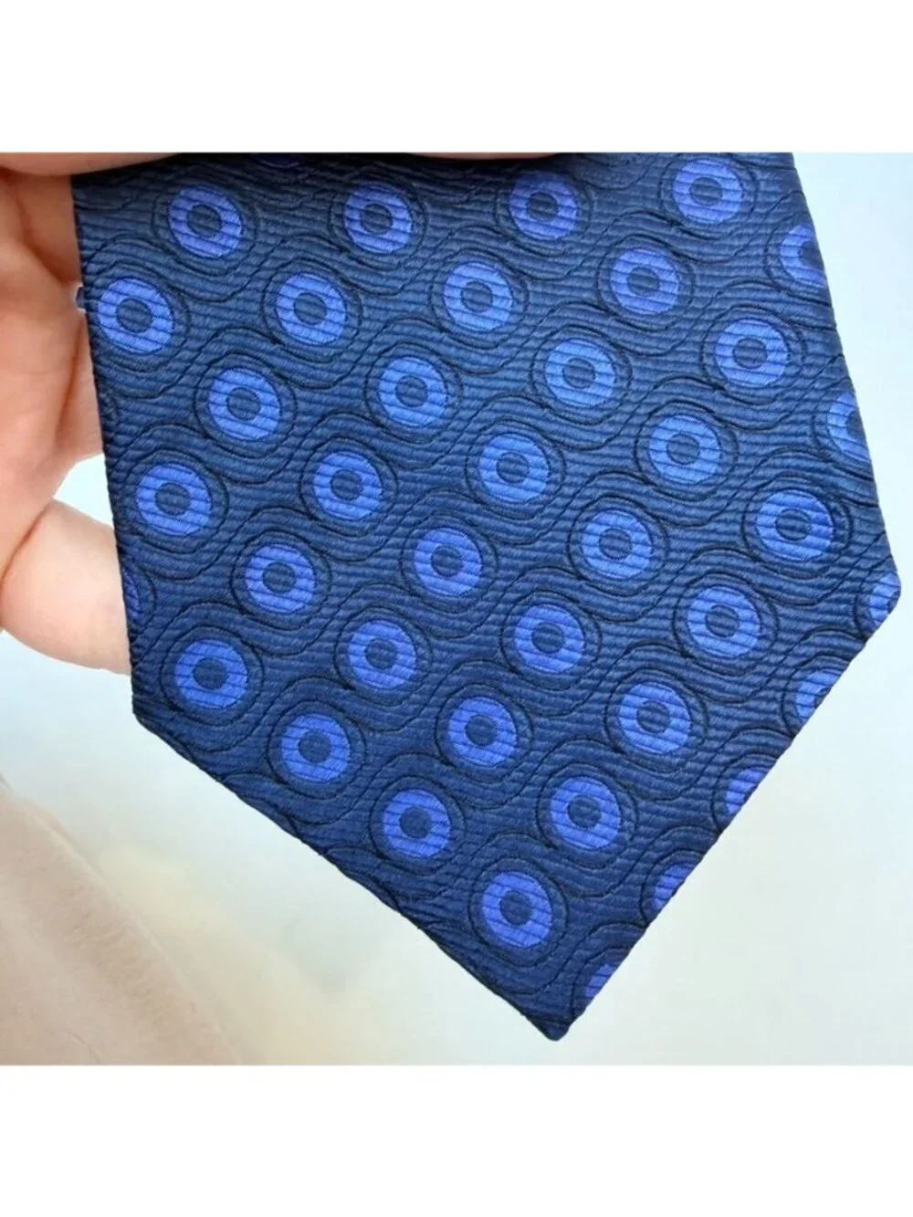 Etro Made In Italy Silk Neck Tie Blue Geometric Circle Pattern